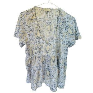 Lucky‎ Brand Flutter Sleeve Top Babydoll Silhouette Lightweight Sheer Size L